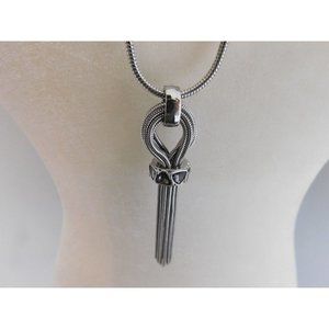 Vintage Statement Long Necklace Pendant Silver Plated Rhinestone Jewelry Fringe